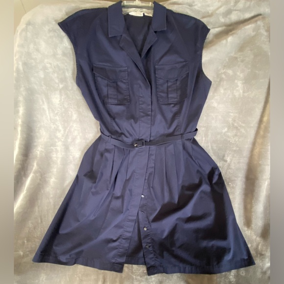 LIZ CLAIBORNE Navy Blue Sleeveless A Line Dress with Belt - Picture 3 of 10